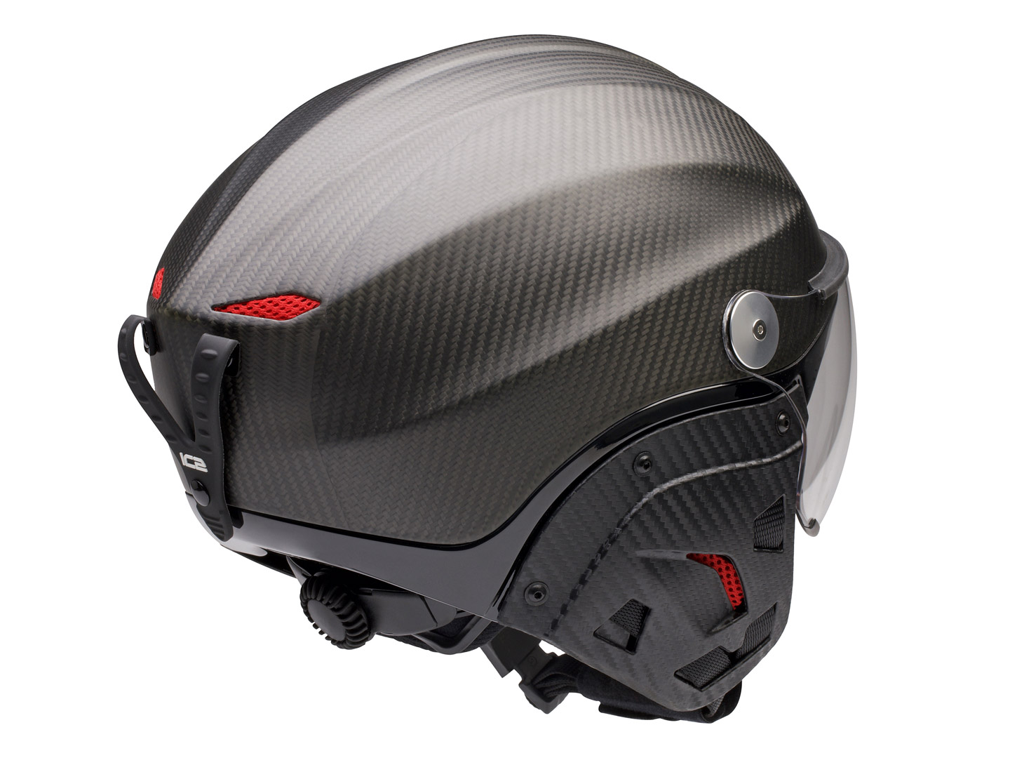 Nevo helmet, gloss-finish carbon fibre, grey edge trim